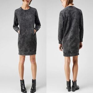 Helmut Lang Acid Wash Sweatshirt Dress – Size S – Gray Grunge / Faded Black Y2K